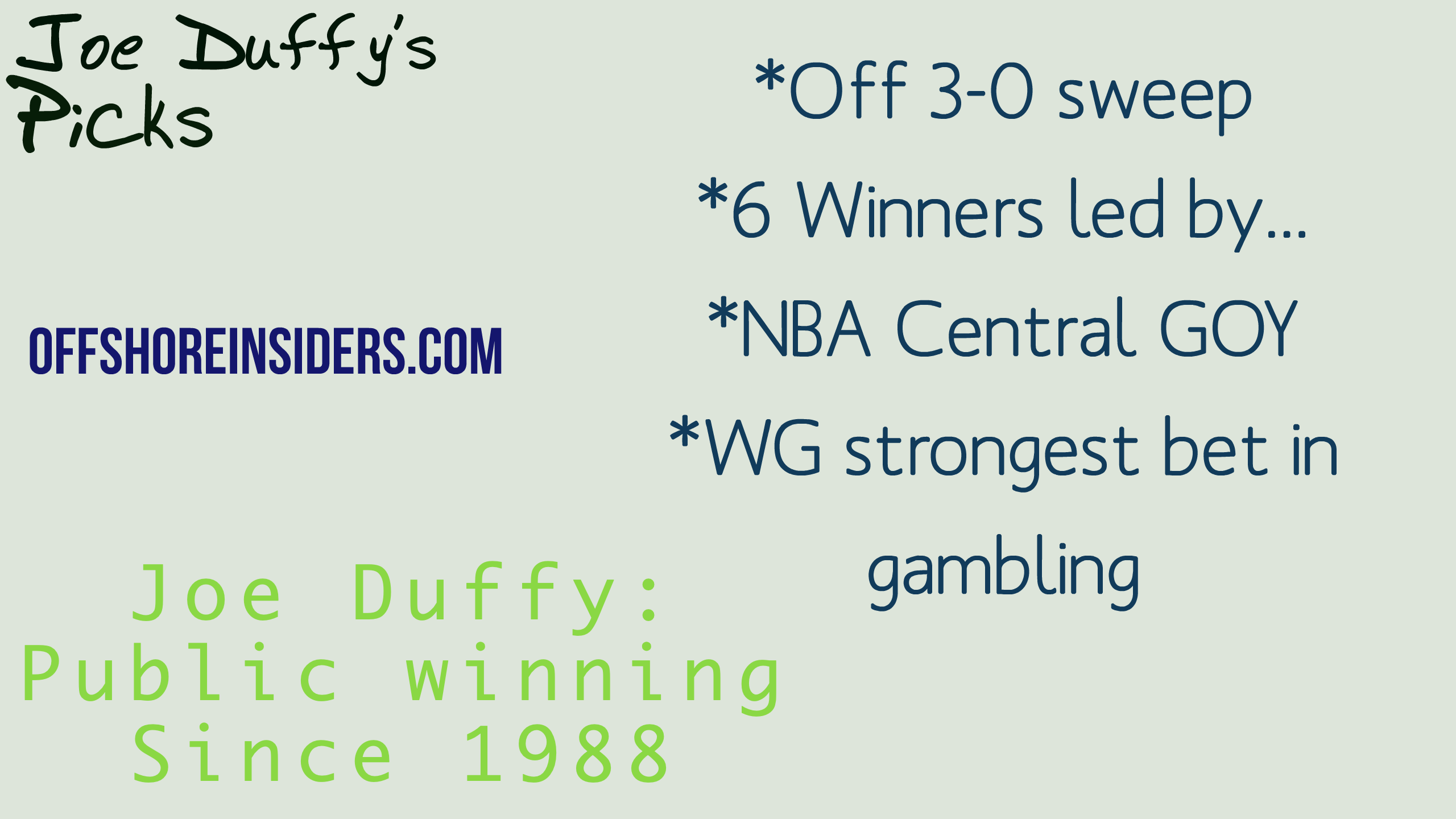 1 NBA Handicapper Free Sports Pick OffshoreInsiders Handicapping Blog